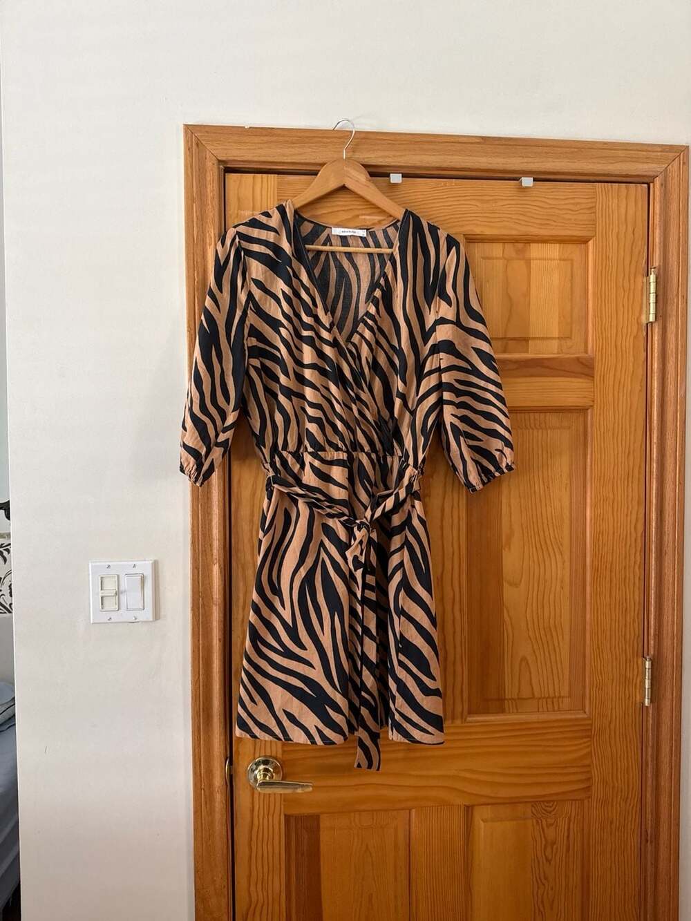 Reserved Zebra Animal Print Cotton Wrap Mini Dress Brown XL